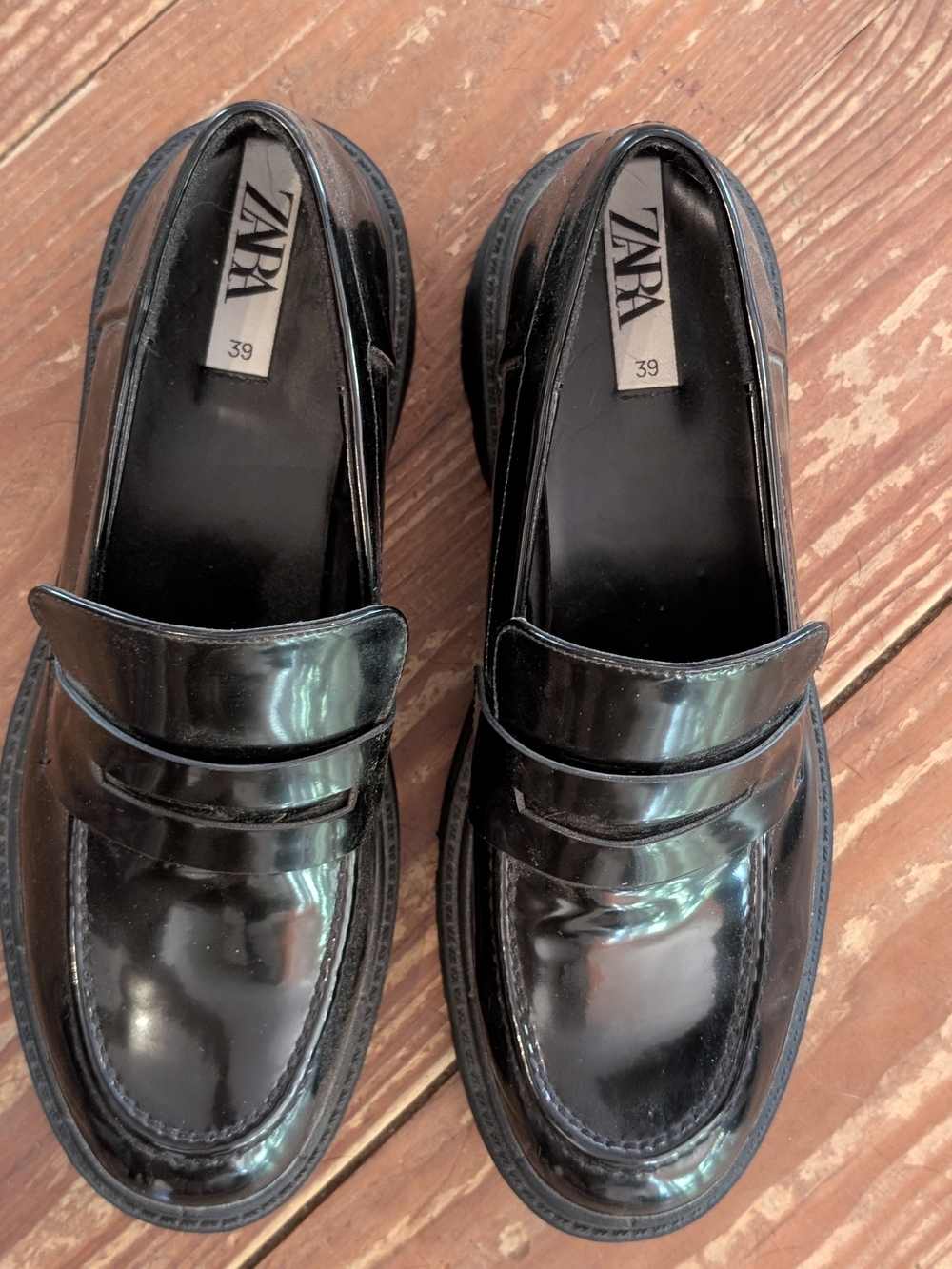 ZARA Black Patent Slip-On Penny Loafers